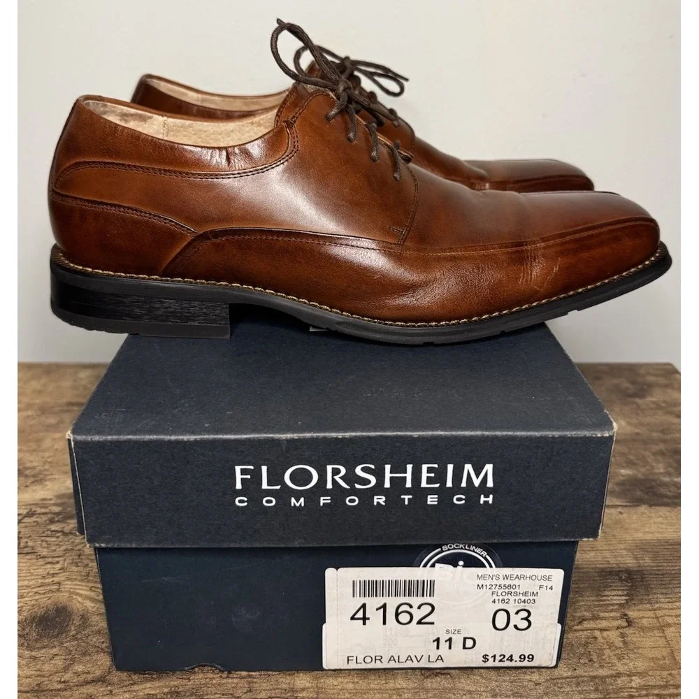Men's Florsheim 11256-200 Brown Leather Square Toe Oxford Dress Shoes Size 11D
